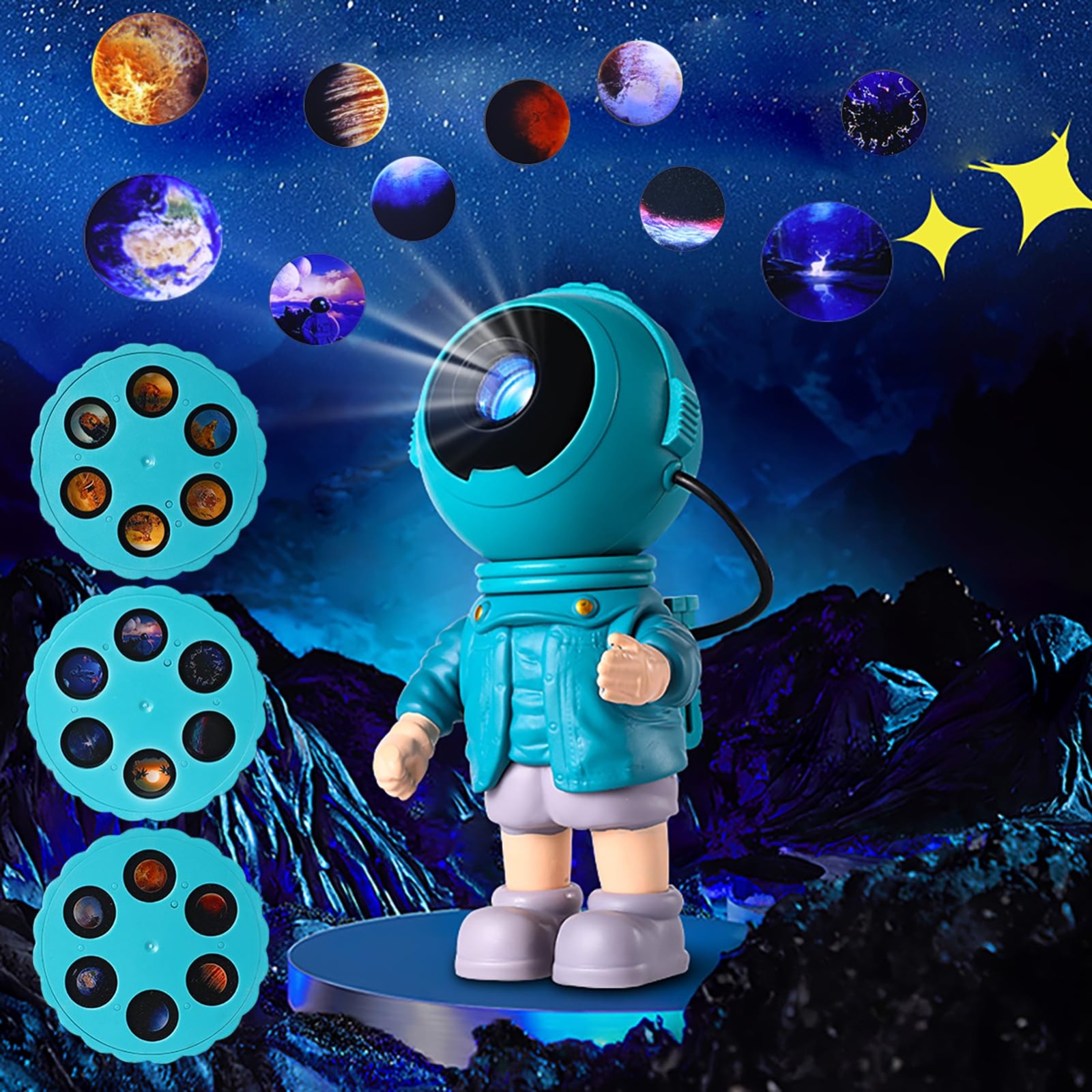 Astronauta proyector de 3 discos